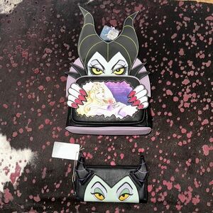 💜🖤💚Disney Loungefly Maleficent Backpack & Wallet🖤💜💚